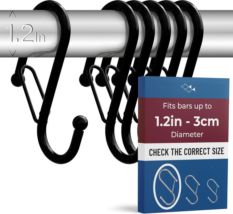Blau Marité 6 S-Shaped Hooks with Anti-Fall System. Anti Drop S-Shaped Hook with Safety Buckle to Prevent Falls. Heavy Duty. (Black, 4in Long (Diameter Rod<1.2in)) - Image 1